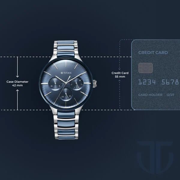 Titan Ceramic Fusion Quartz Multifunction Blue Dial Silver Dual-Toned Stainless Steel Bracelet Watch for Men | NU90148KD02 | Men's Watch - Image 6
