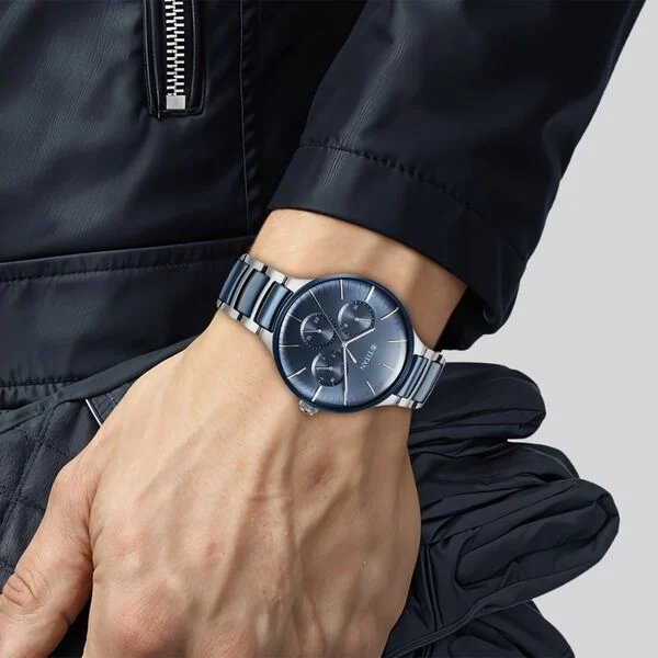 Titan Ceramic Fusion Quartz Multifunction Blue Dial Silver Dual-Toned Stainless Steel Bracelet Watch for Men | NU90148KD02 | Men's Watch - Image 7