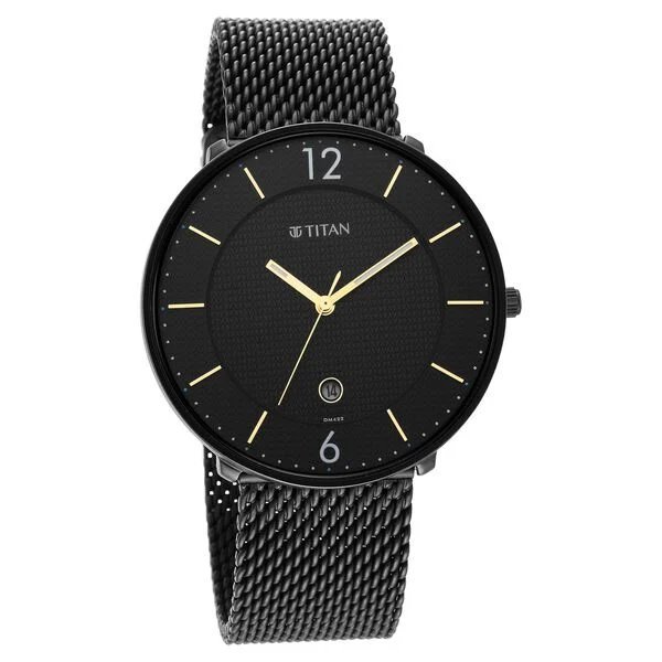 Titan - Black and Gold Collection - Quartz Analog Black Dial Black Stainless Steel Strap watch for Men | NU1849NM02 | Men's Watch - Image 2
