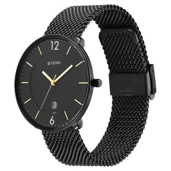 Titan - Black and Gold Collection - Quartz Analog Black Dial Black Stainless Steel Strap watch for Men | NU1849NM02 | Men's Watch - Image 5