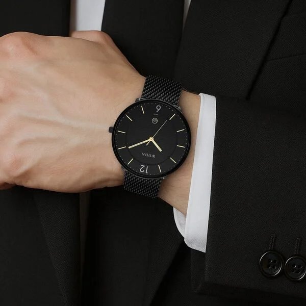 Titan - Black and Gold Collection - Quartz Analog Black Dial Black Stainless Steel Strap watch for Men | NU1849NM02 | Men's Watch - Image 4