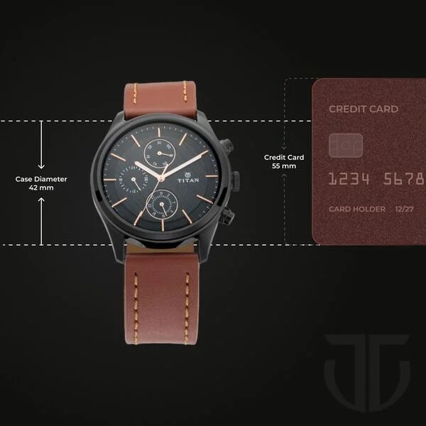 Titan Workwear Multifunction Black Dial Brown Leather Strap Watch For Men | NU1805NL01 | Men's Watch - Image 4