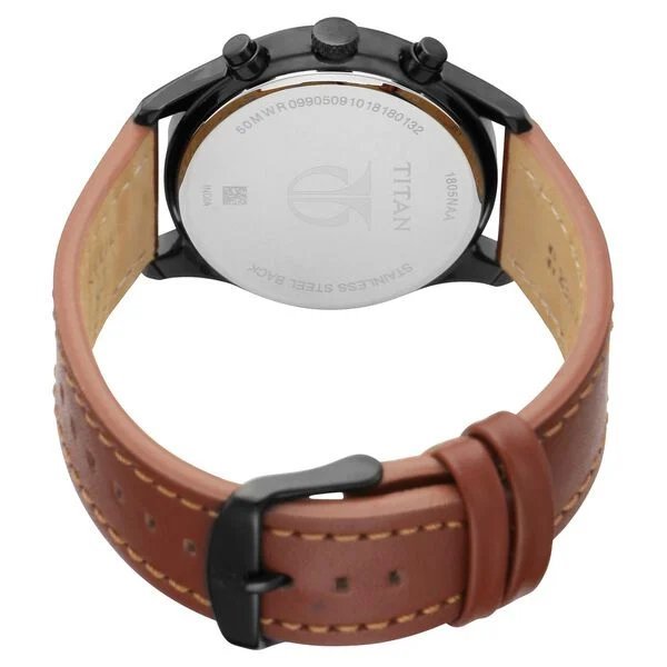 Titan Workwear Multifunction Black Dial Brown Leather Strap Watch For Men | NU1805NL01 | Men's Watch - Image 5