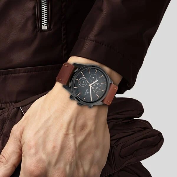 Titan Workwear Multifunction Black Dial Brown Leather Strap Watch For Men | NU1805NL01 | Men's Watch - Image 3