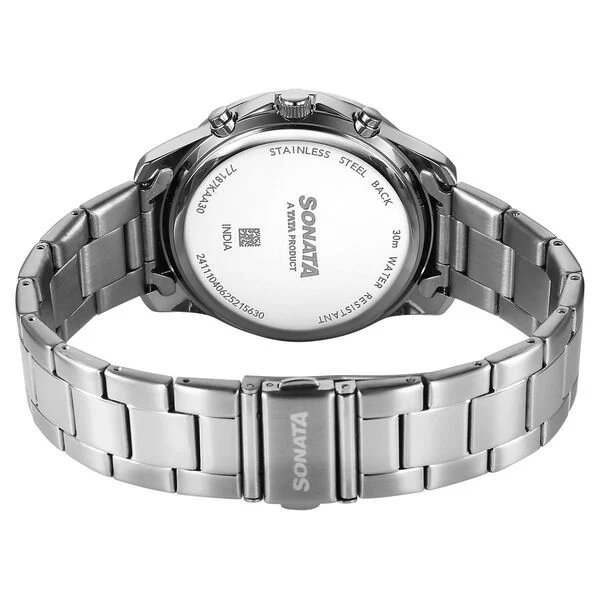 Sonata Chronos Quartz Analog with Date Blue Dial Silver Colour Stainless Steel Strap Watch For Men | 77187KM02 - Image 5