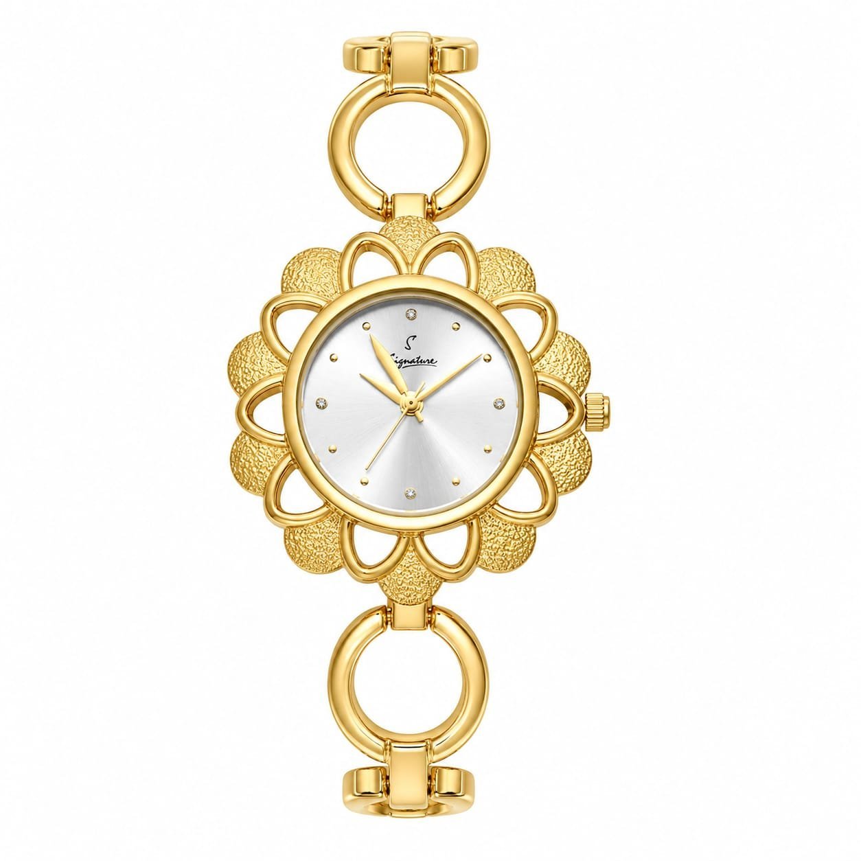 Signature Bandhan Women's Gold Plated Floral Analog Bracelet Watch | Elegant Designer Metal Watch with Quartz Movement