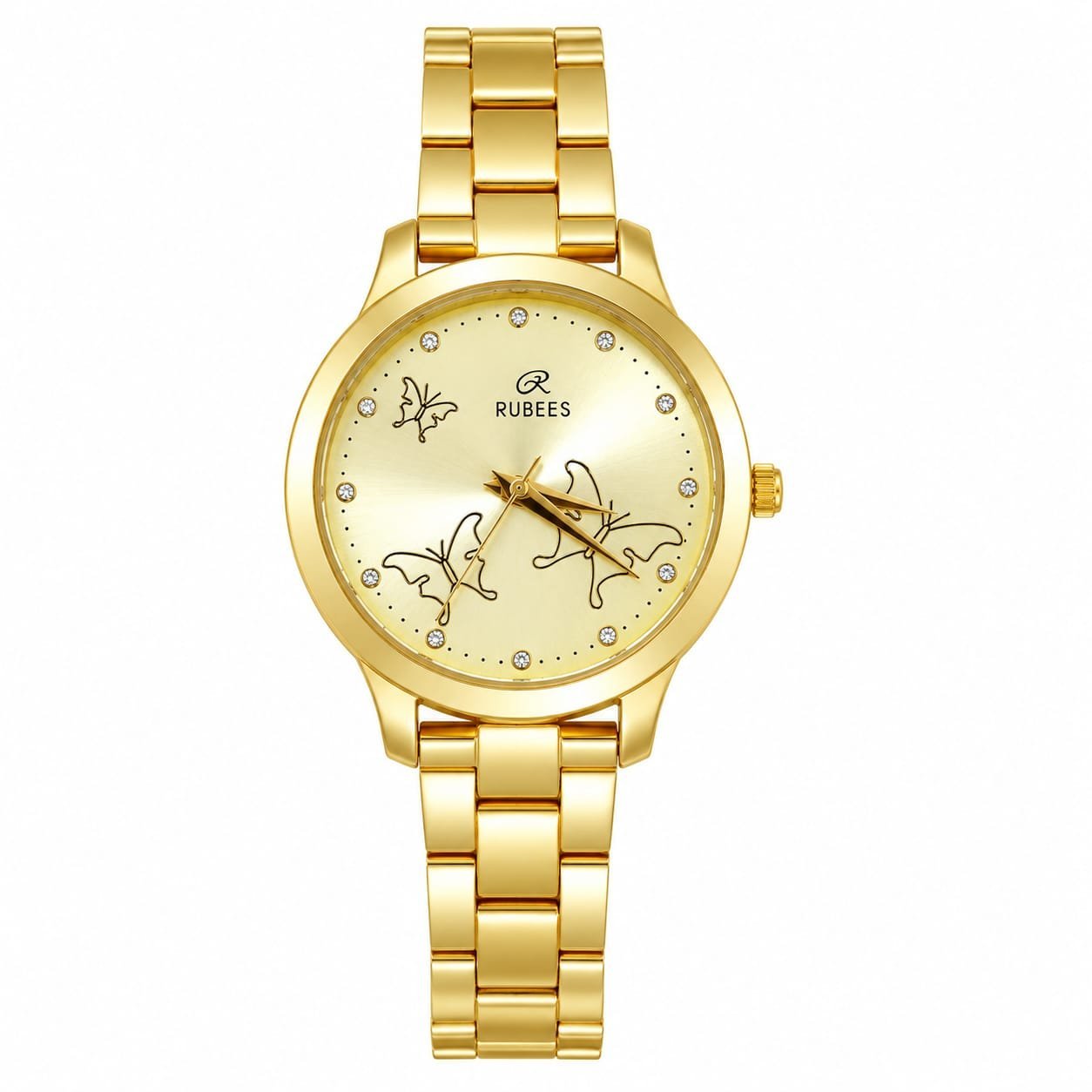 RUBEES Women's Premium Gold Analog Watch | Butterfly Gold Dial | Stainless Steel Bracelet Quartz Watch