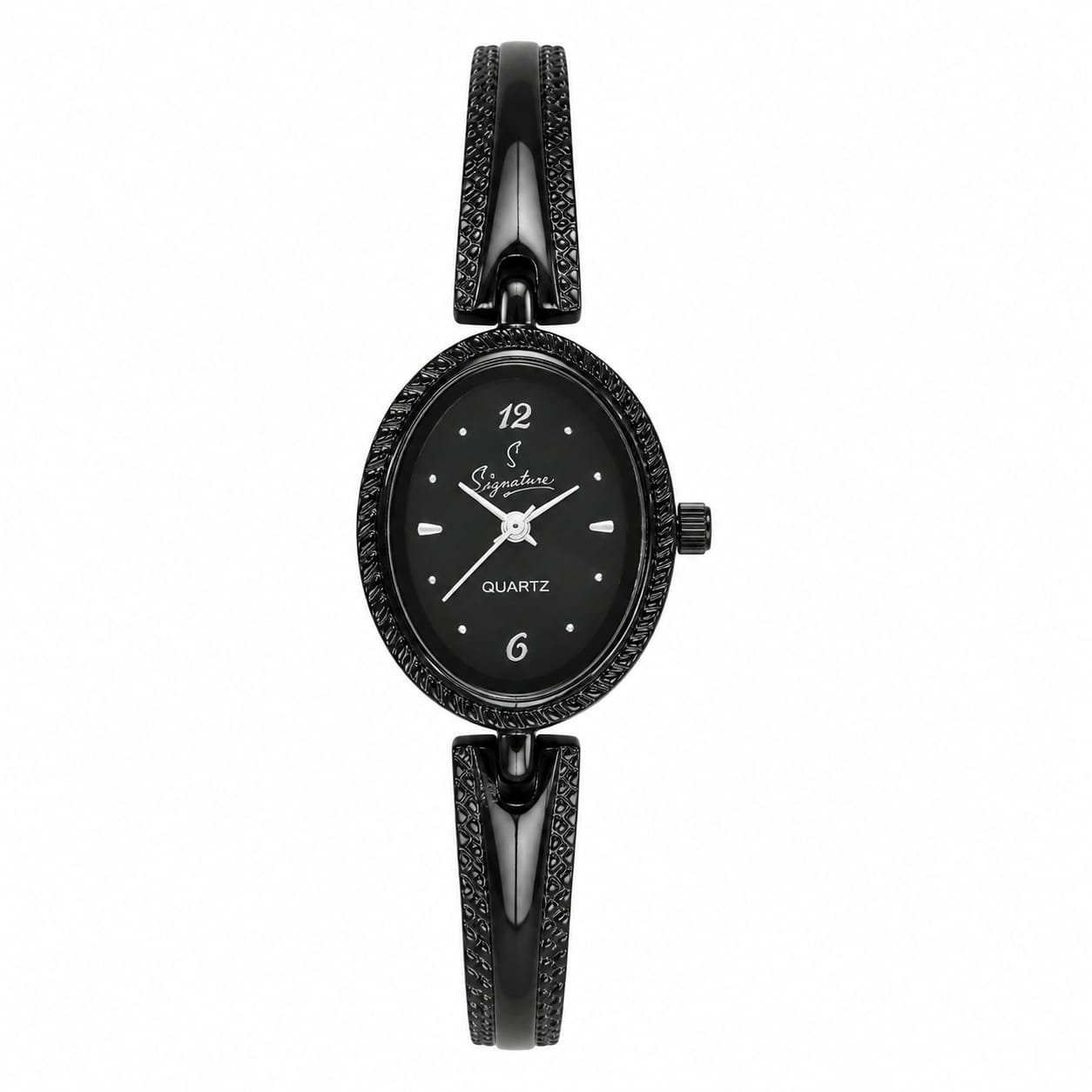 Signature Women's Black Analog Watch with Designer Bracelet Strap | Oval Dial Quartz Fashion Wrist Watch