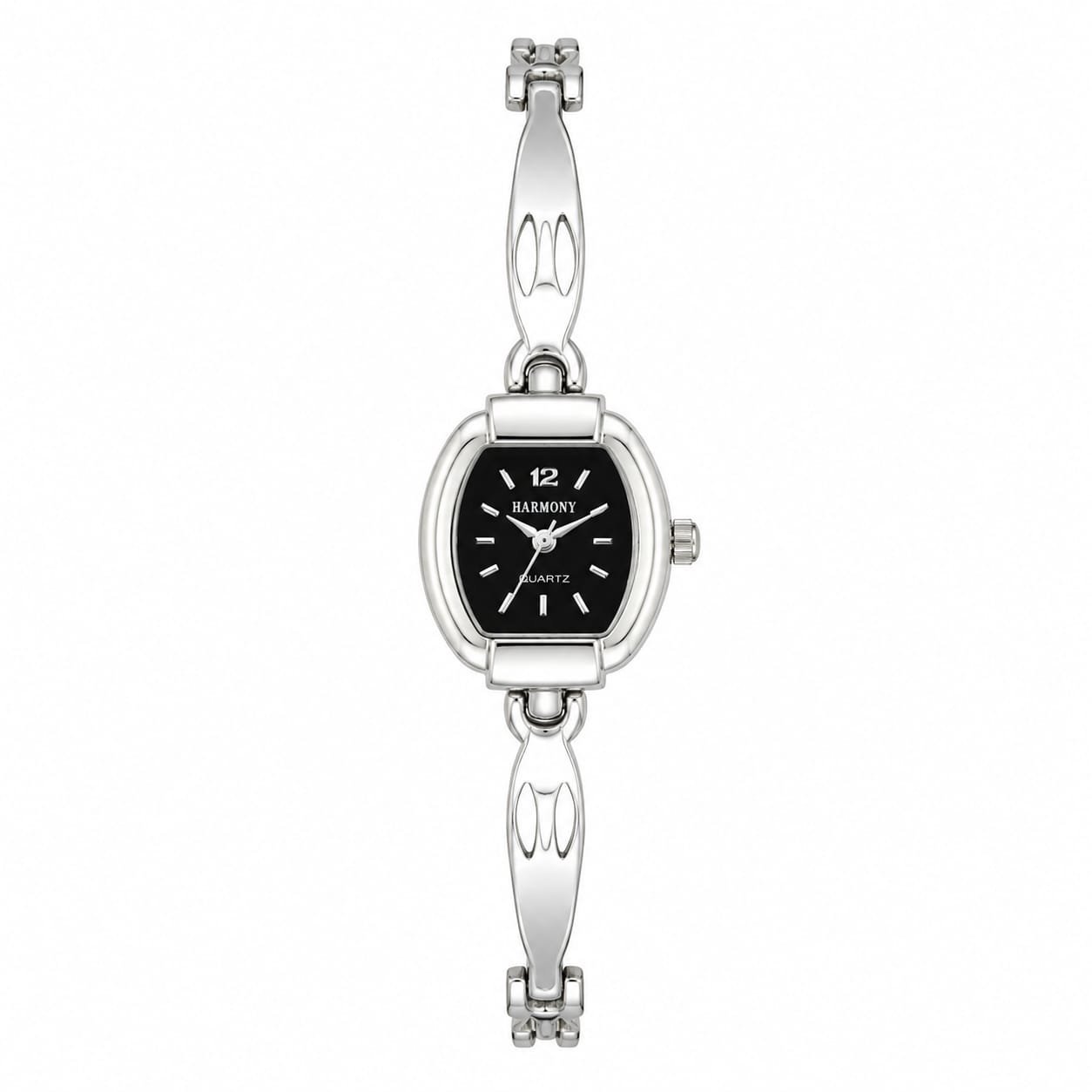 Harmony Women's Silver Analog Watch with Metal Bracelet | Black Rectangular Dial Quartz Fashion Wrist Watch