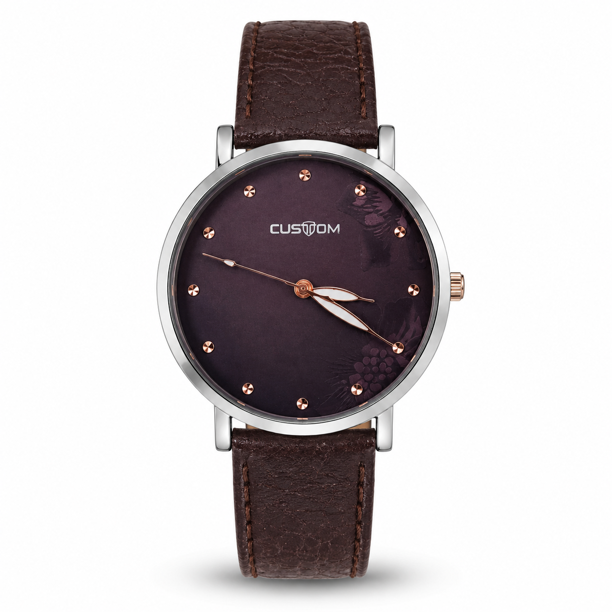 Custom Women's Analog Watch | Brown Leather Strap | 31mm Round Dial | Quartz Fashion Wrist Watch for Girls & Women