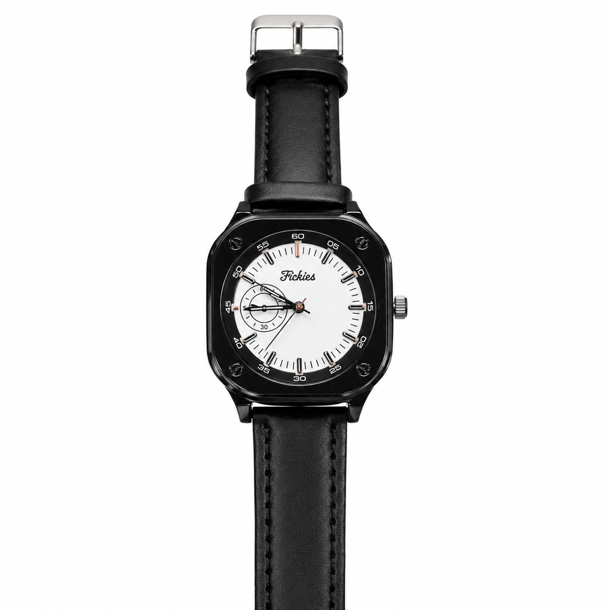 Fickies Square Analog Watch for Women | White Dial | Black Leather Strap | Stylish Casual Wrist Watch