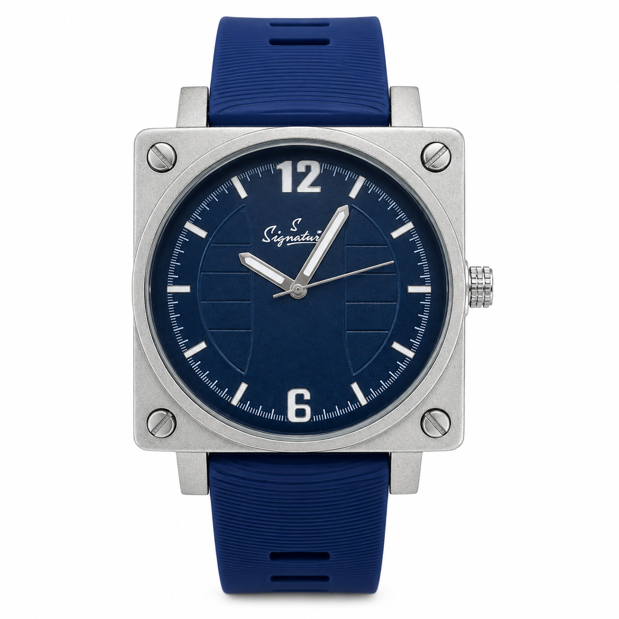 J. Signature Men's Analog Watch | 39mm Square Silver Case | Blue Textured Dial | Blue Silicone Strap | Quartz Casual Fashion Wrist Watch