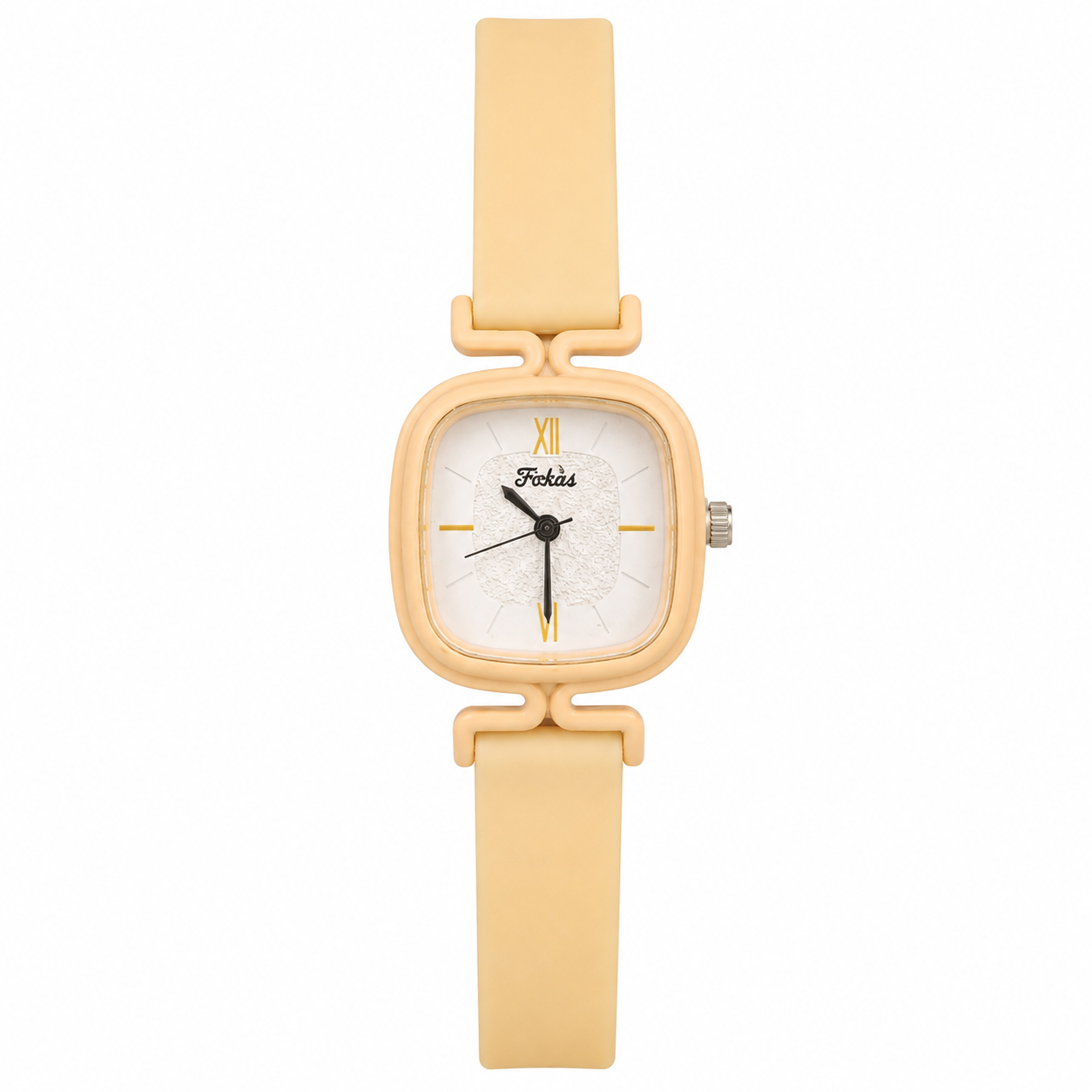Fickies Women’s Beige Analog Watch | Rounded Square White Dial | Beige Silicone Strap | Quartz Fashion Wrist Watch