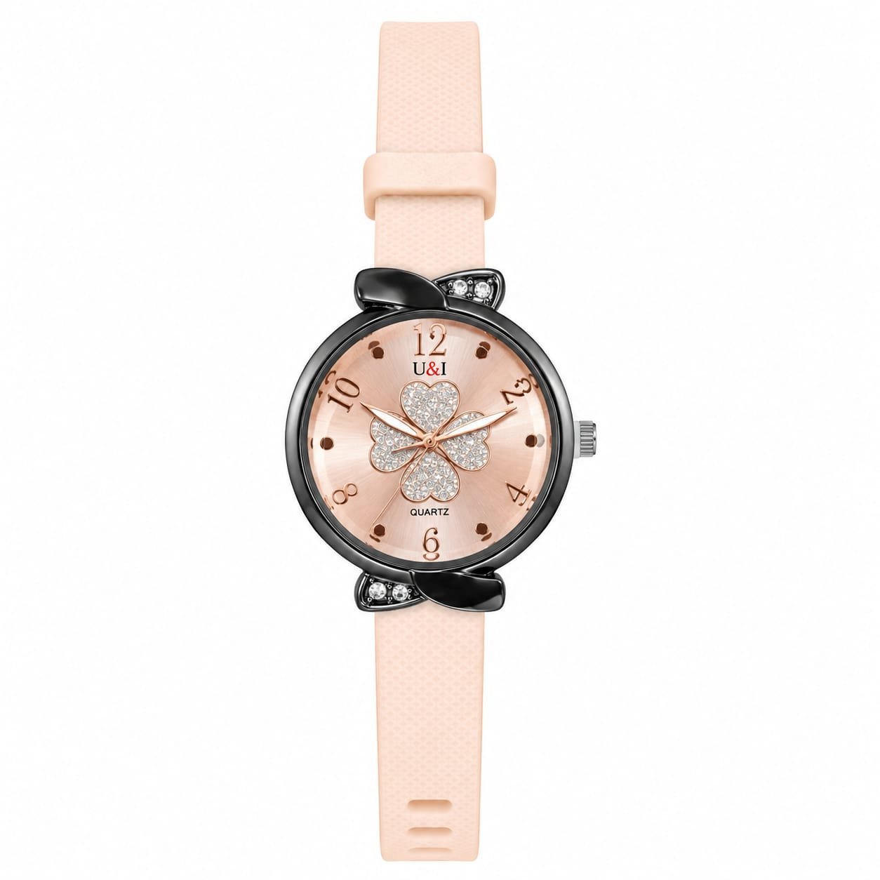 U&I Women's Analog Quartz Watch | Crystal Flower Rose Gold Dial | Pink Silicone Strap | Elegant Fashion Wrist Watch - Image 3