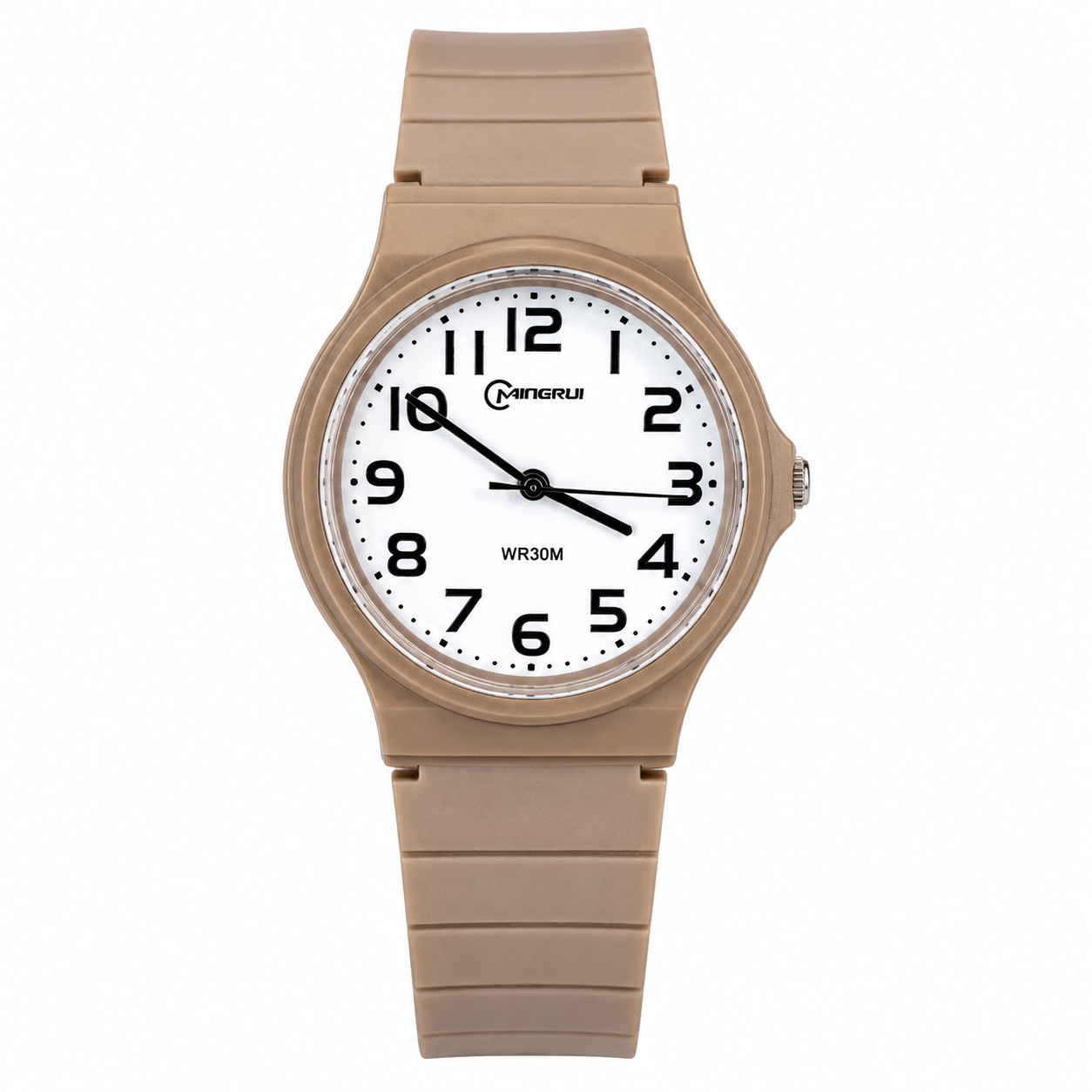 Mingrui Analog Watch for Men & Women | Grey Brown Silicone Strap | White Dial | Quartz Movement | 36mm | 3 ATM Water Resistant